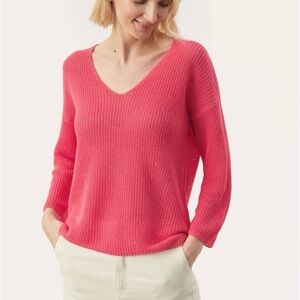 Part Two Women’s Pink 100% Linen Knit V-Neck Sweater Size XS‎